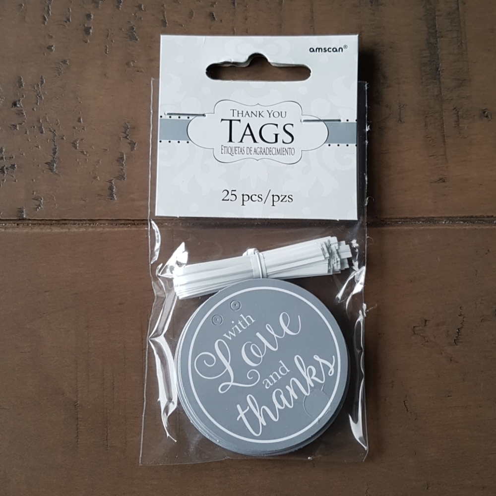 25 Silver Thank you Tags 2"x2"